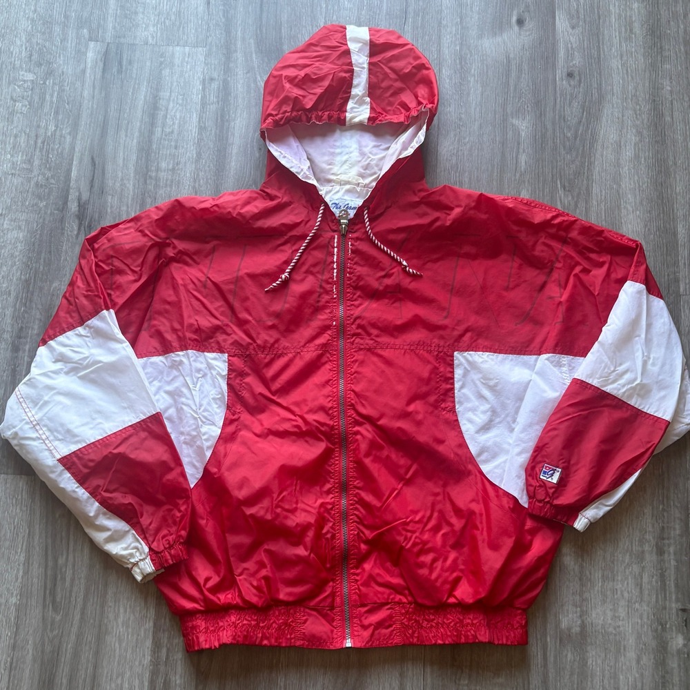 Vintage The Game Indiana University Windbreaker Jacket Red White Mens XL NCAA